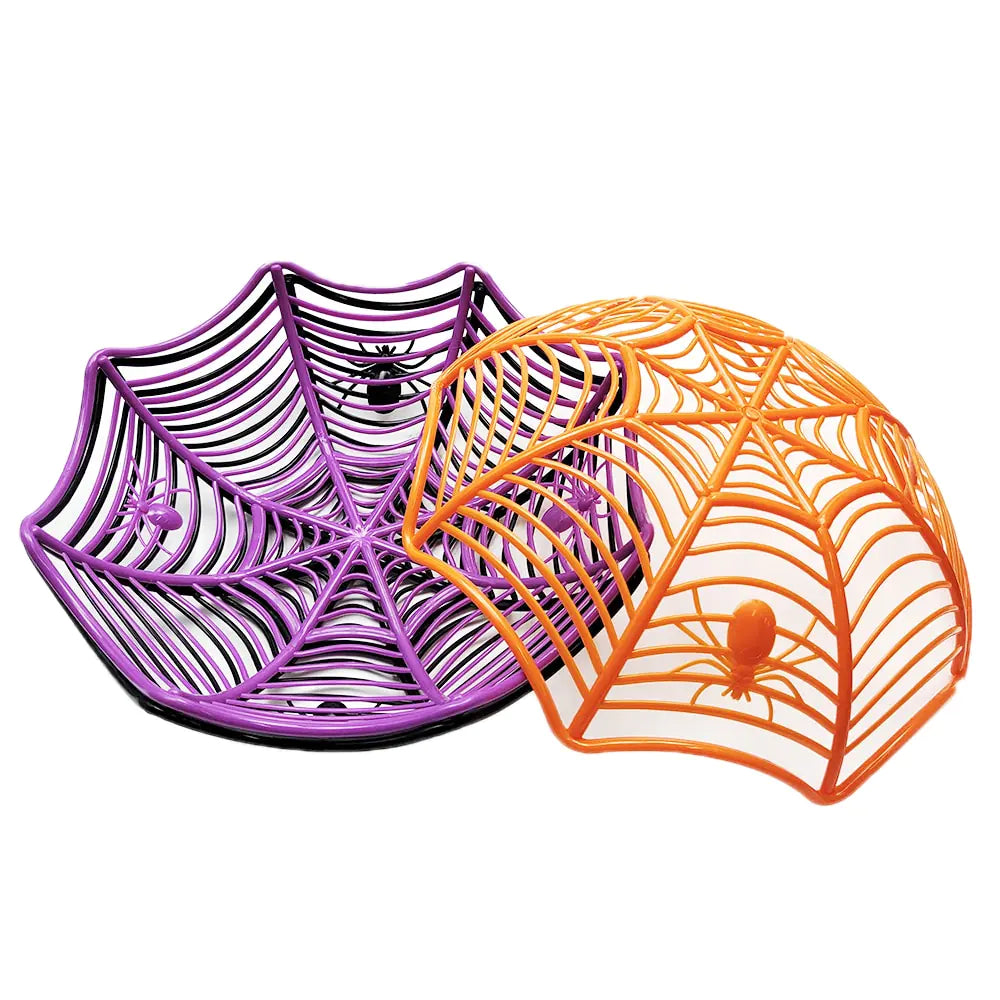 Halloween Candy Basket: Black Orange Spider Web Design for Trick or Treat Decoration