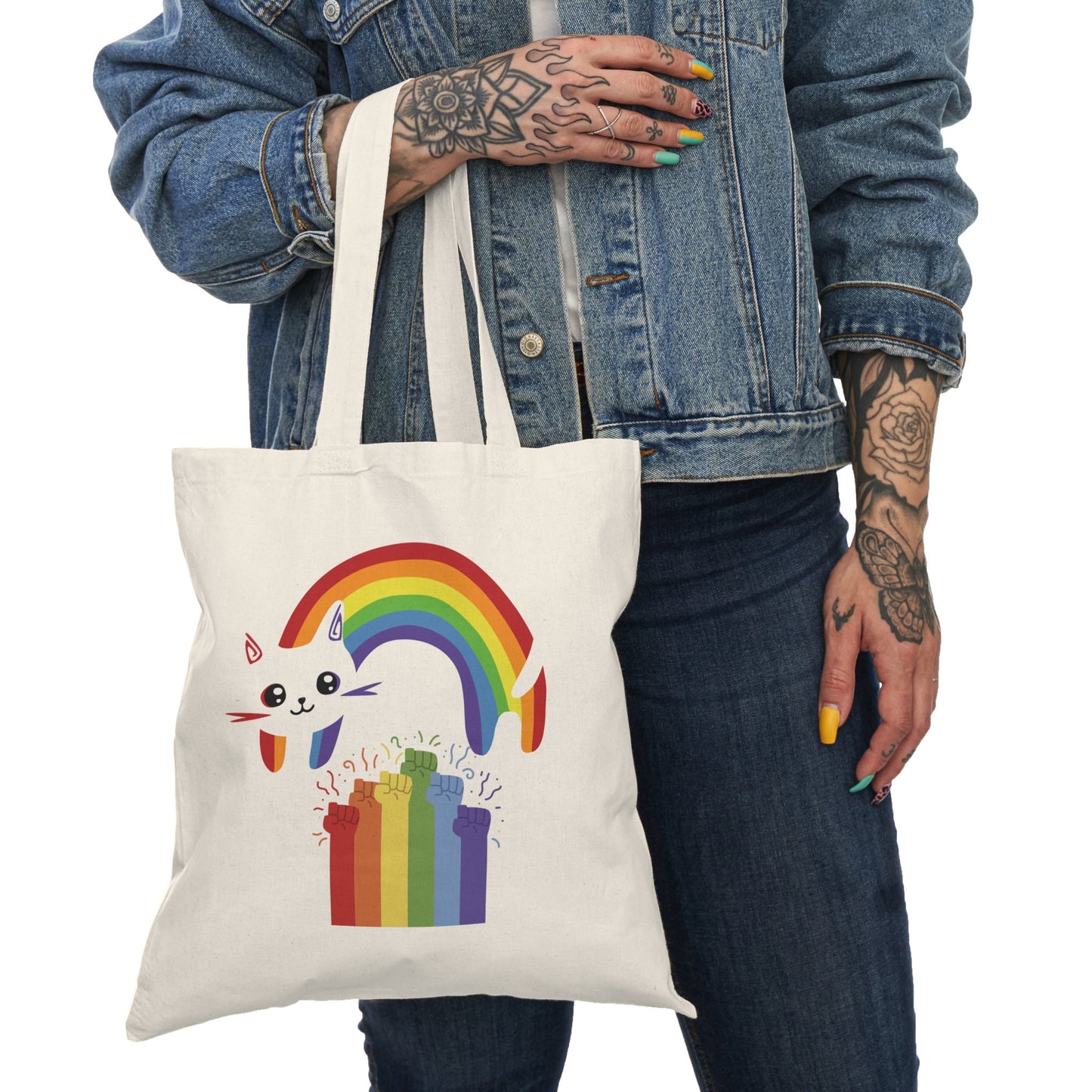 Rainbow Cat Canvas Tote - Gay Pride Cat Lover Gift, Perfect for Everyday Use