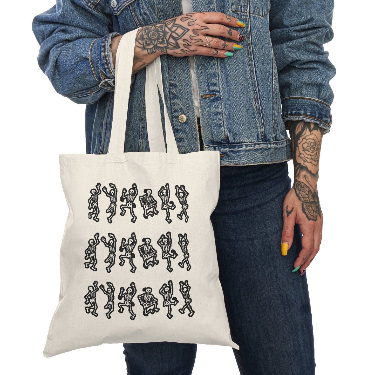 Eco-Friendly Skeleton Tote Bag, Organic Cotton Shopper for Daily Use, Ideal Spooky Season Gift.