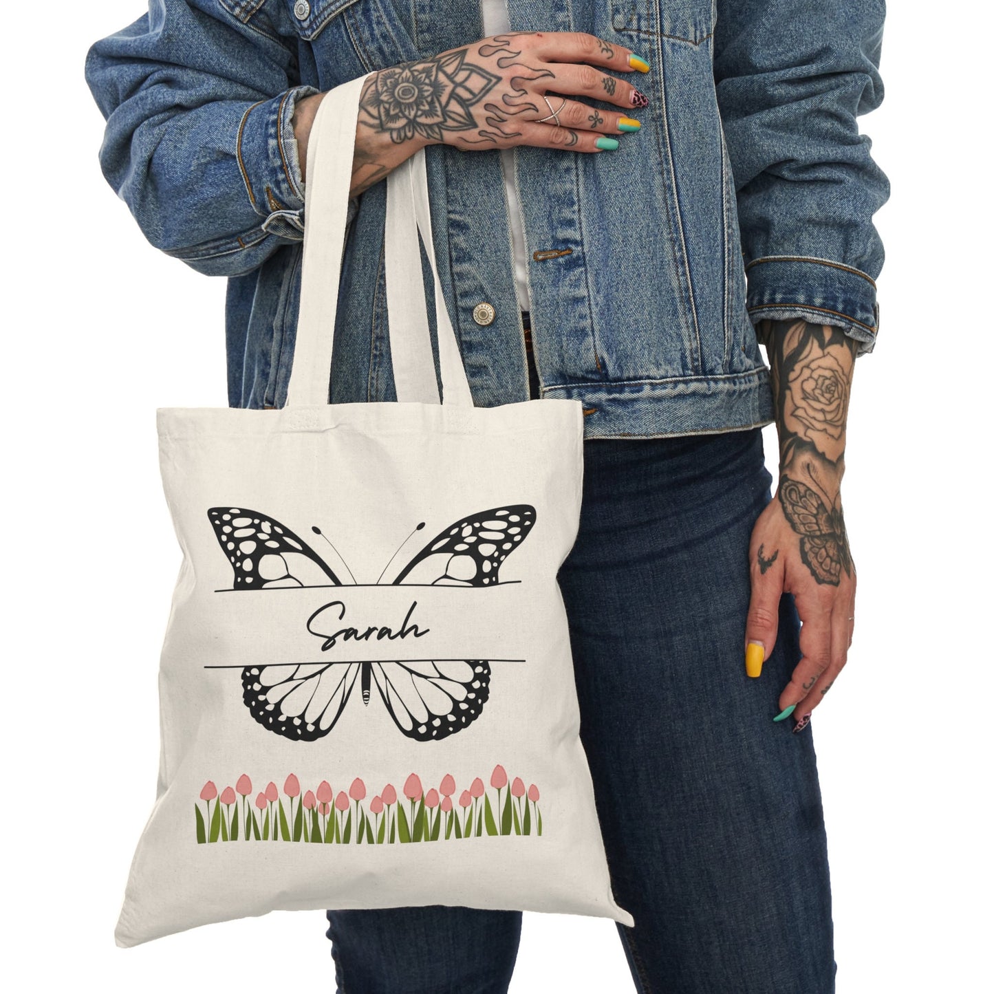 Butterfly Design Personalized Tote Bag - Custom Name Durable Cotton Carryall - Ideal Birthday Gift