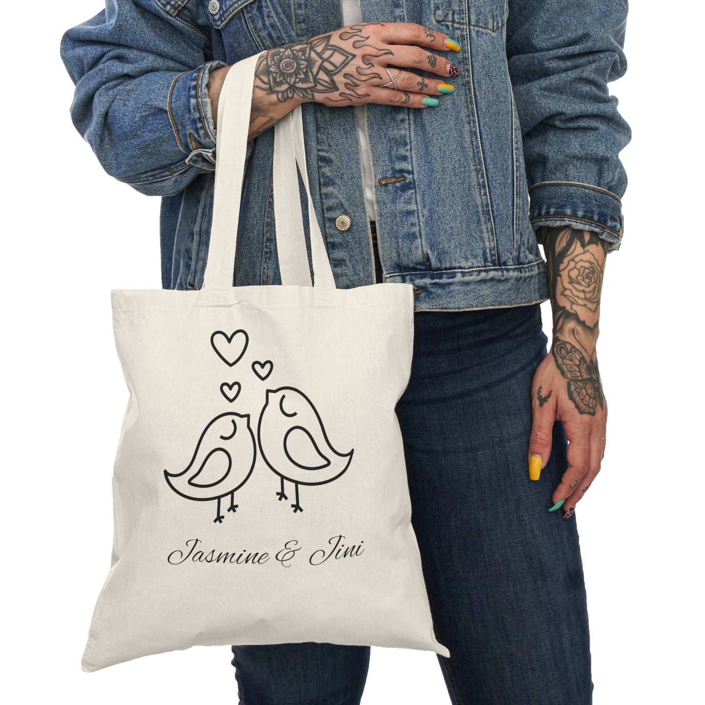 Unique Love Birds Design Tote Bag, Handmade Eco-Friendly Canvas Bag, Stylish Market Tote, Romantic Gift Idea