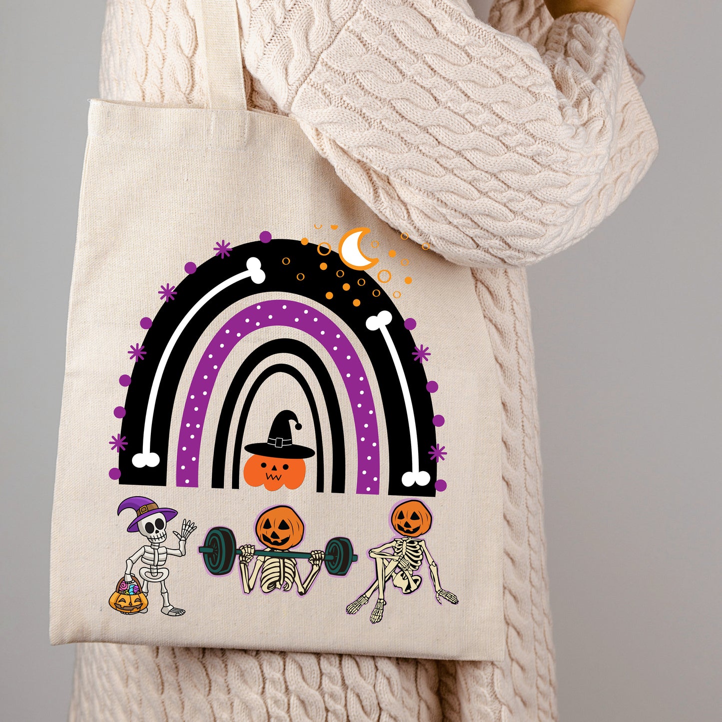 Spooky Pumpkin Tote Bag, Sustainable Organic Cotton, Perfect for Halloween Parties & October Birthday