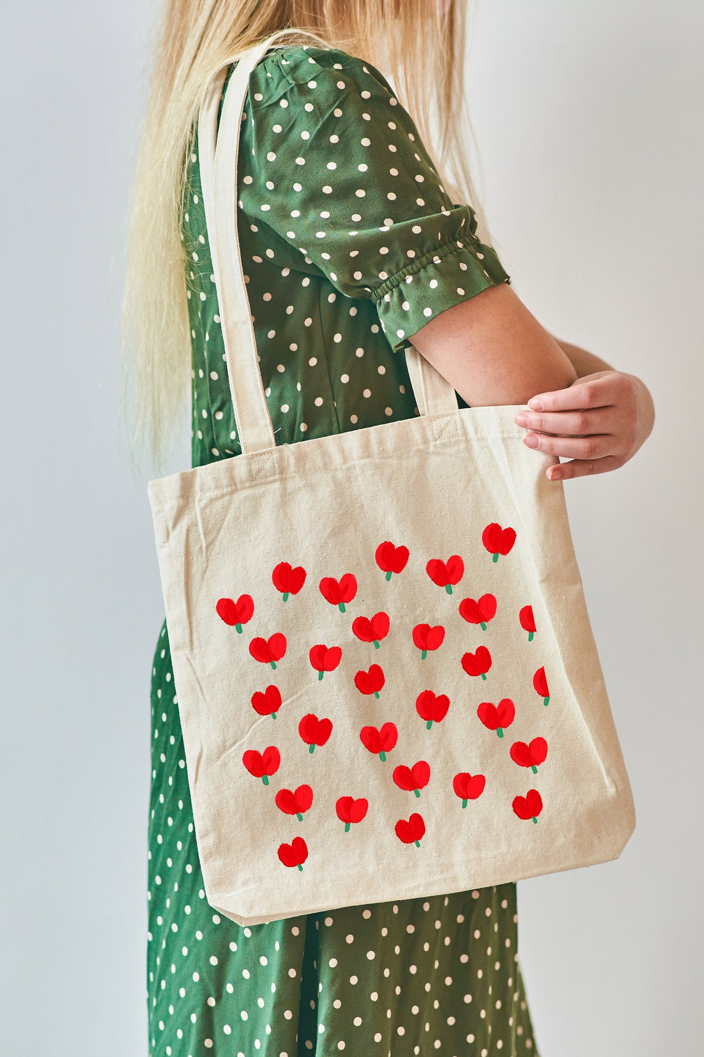 Little red flowers organic tote bag for school, garden and grocery supplies