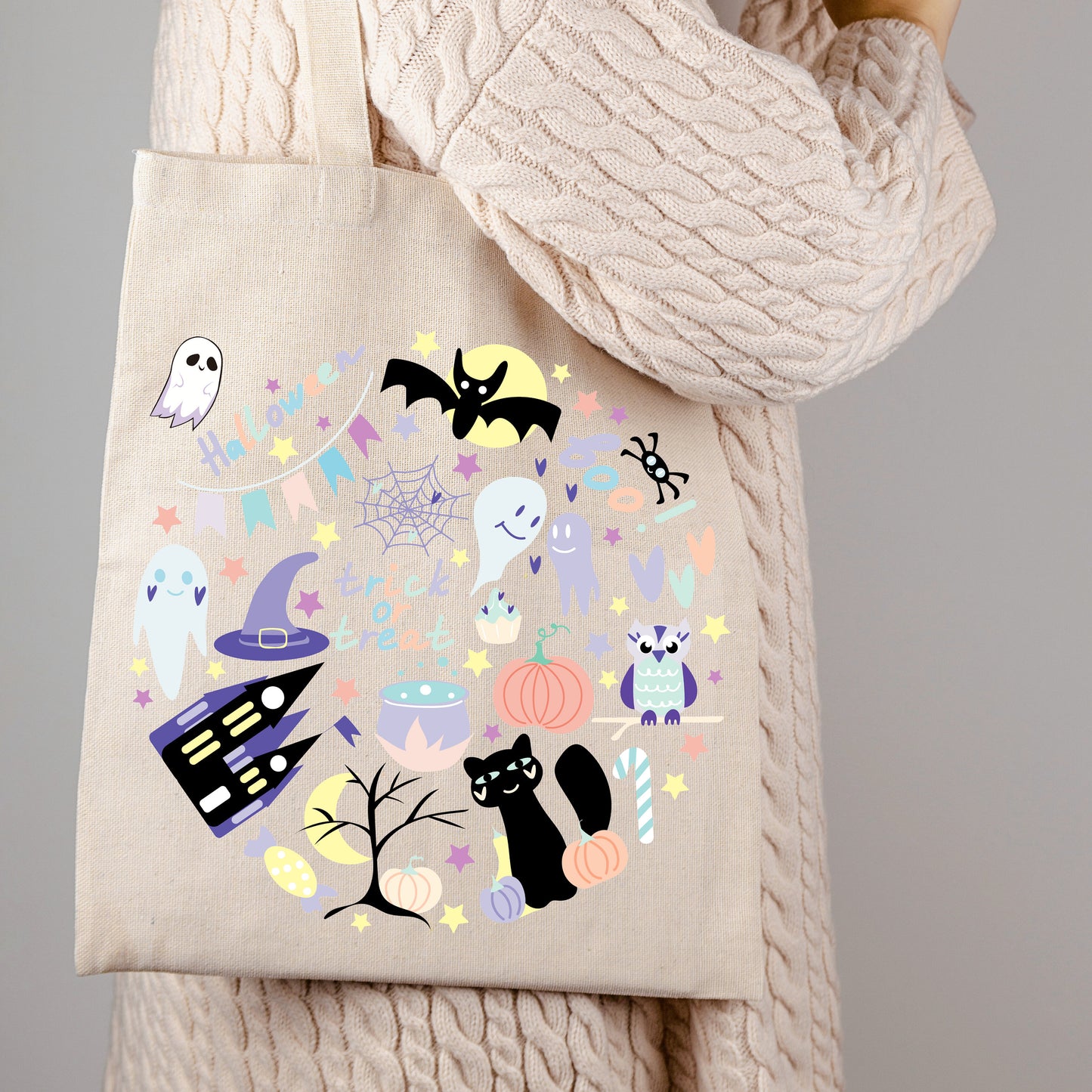 Eco-Friendly Halloween Candy Tote - Pumpkin, Ghost & Skull Design, Perfect Gift for Trick or Treaters and Party Goers