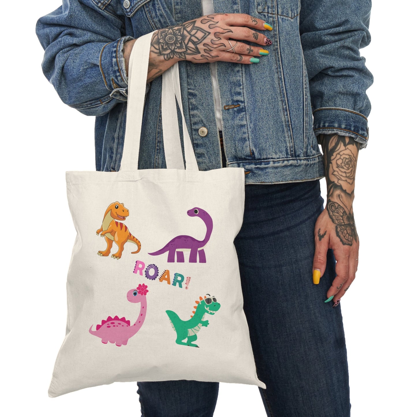 Dinosaur Tote Bag - Colorful Prehistoric Print Carryall - Kids' Gift for School or Library