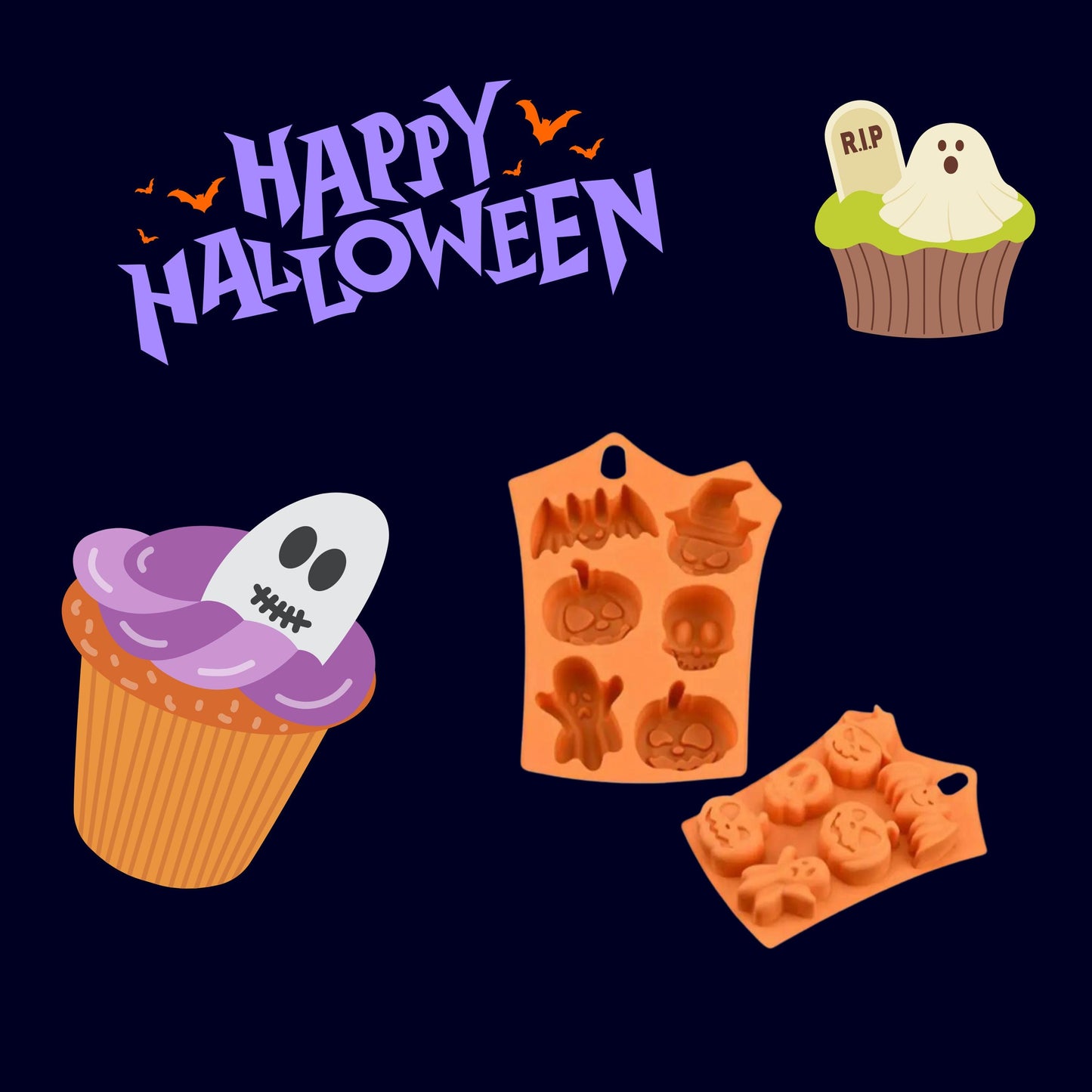 Halloween cake moulds, pumpkin, ghosts scary cake and  muffins moulds best for lunch boxes and Halloween party