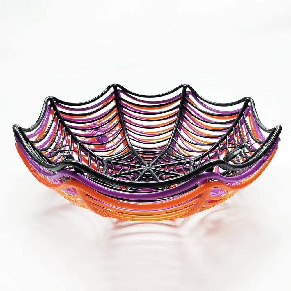 Halloween Candy Basket: Black Orange Spider Web Design for Trick or Treat Decoration